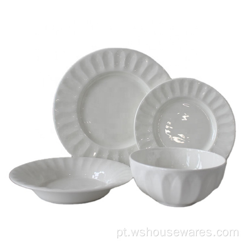 12pcs O jantar de porcelana branca define placas de cerâmica branca